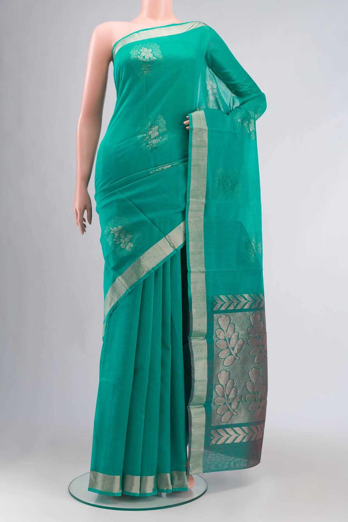 Turquoise Silk Cotton Saree