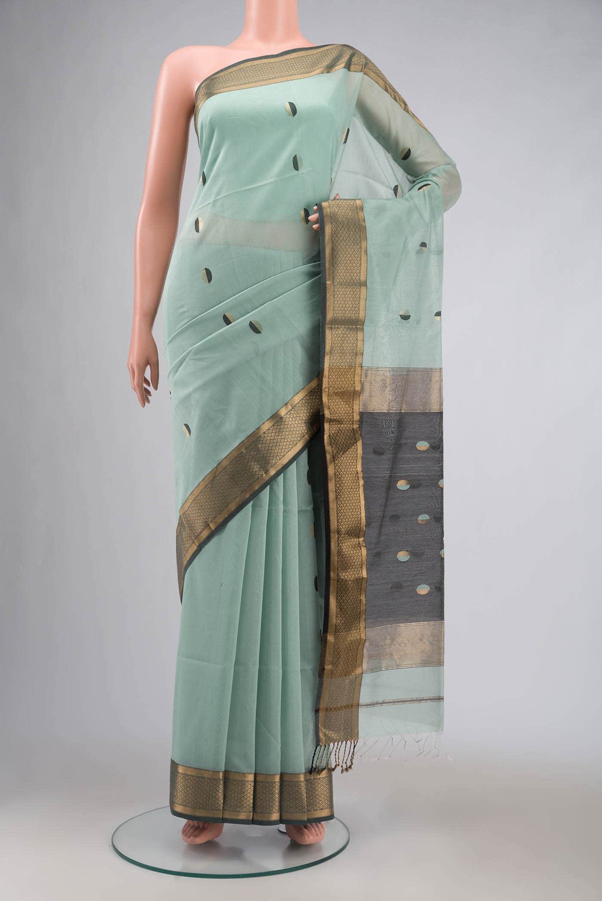 Light Blue Maheshwari Silk Cotton Saree