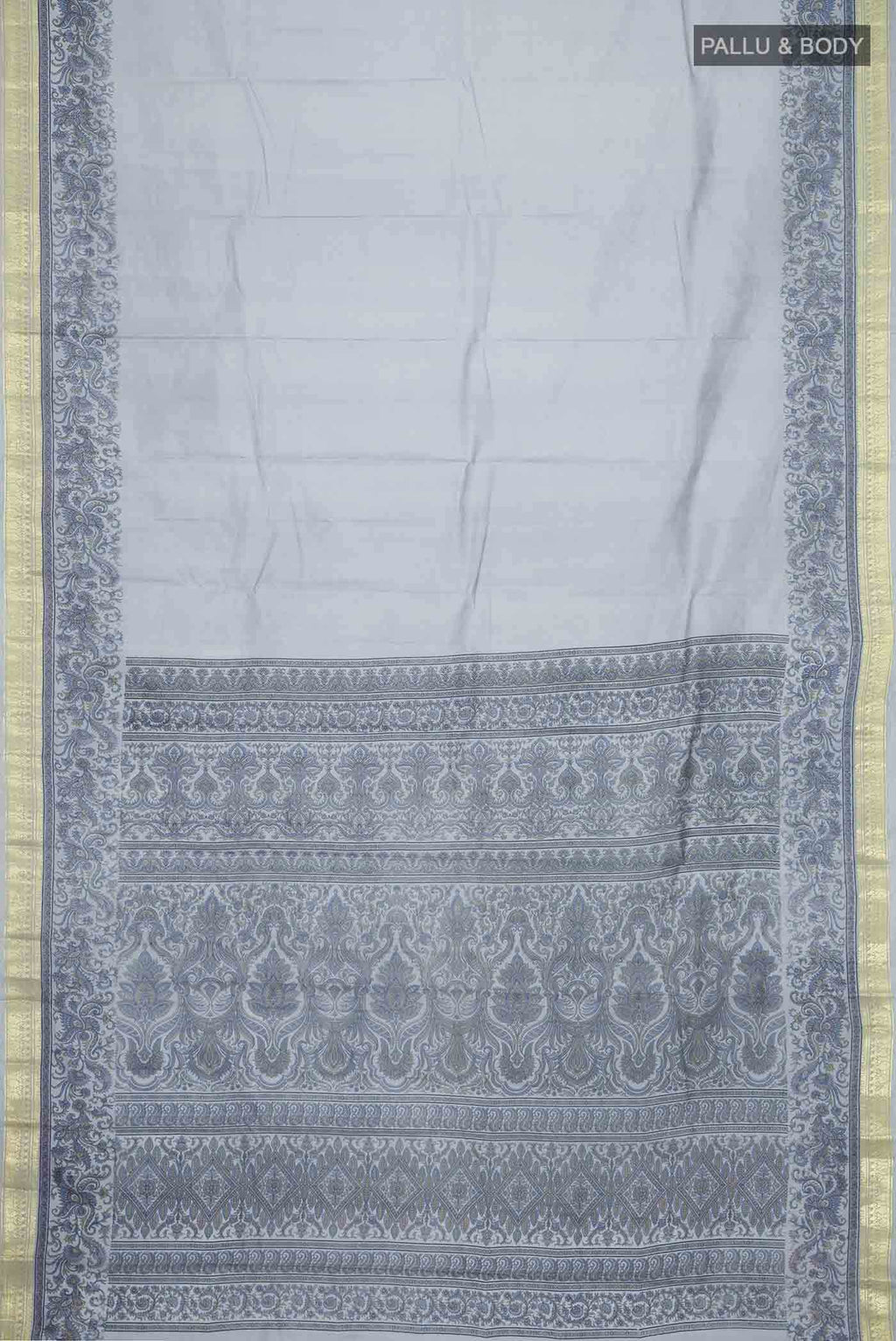 Grey Printed Silk Saree