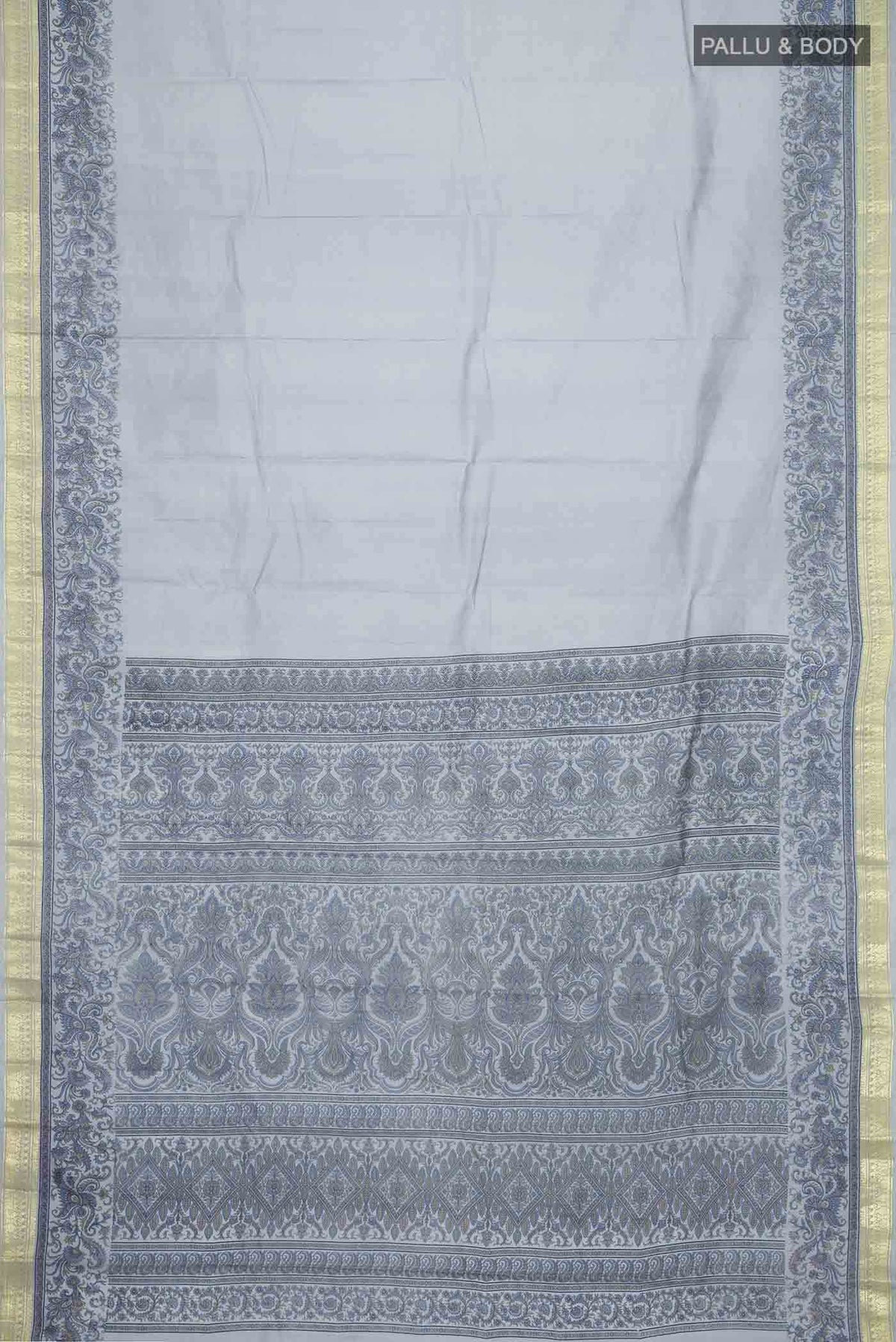 Grey Printed Silk Saree