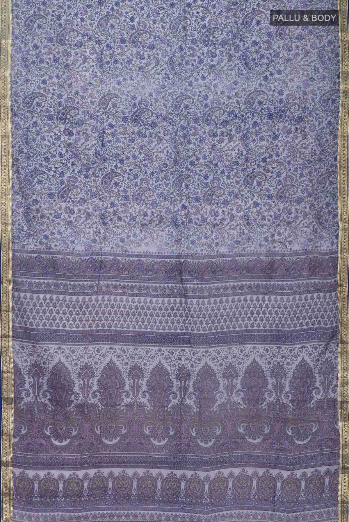 Grey Printed Silk Saree