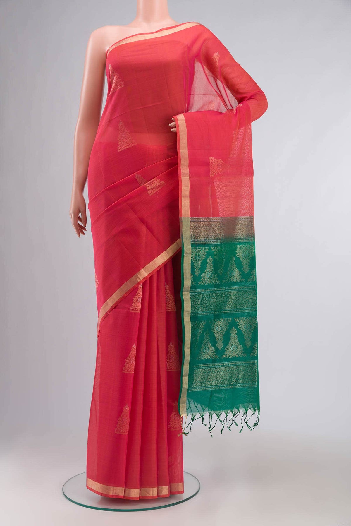 Pink with Orange Dual Tone Silk Cotton Saree