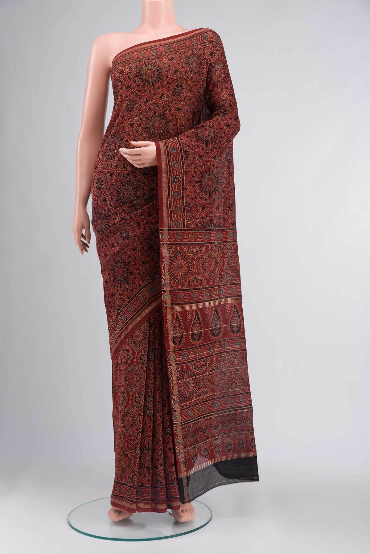 Rust Chanderi Silk Cotton Saree