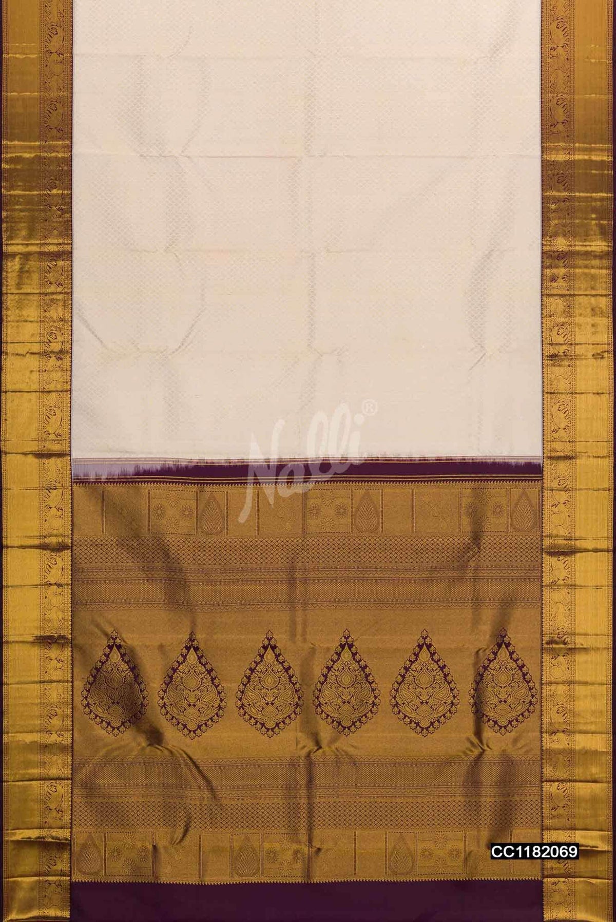 Off White Kanchipuram Silk Saree