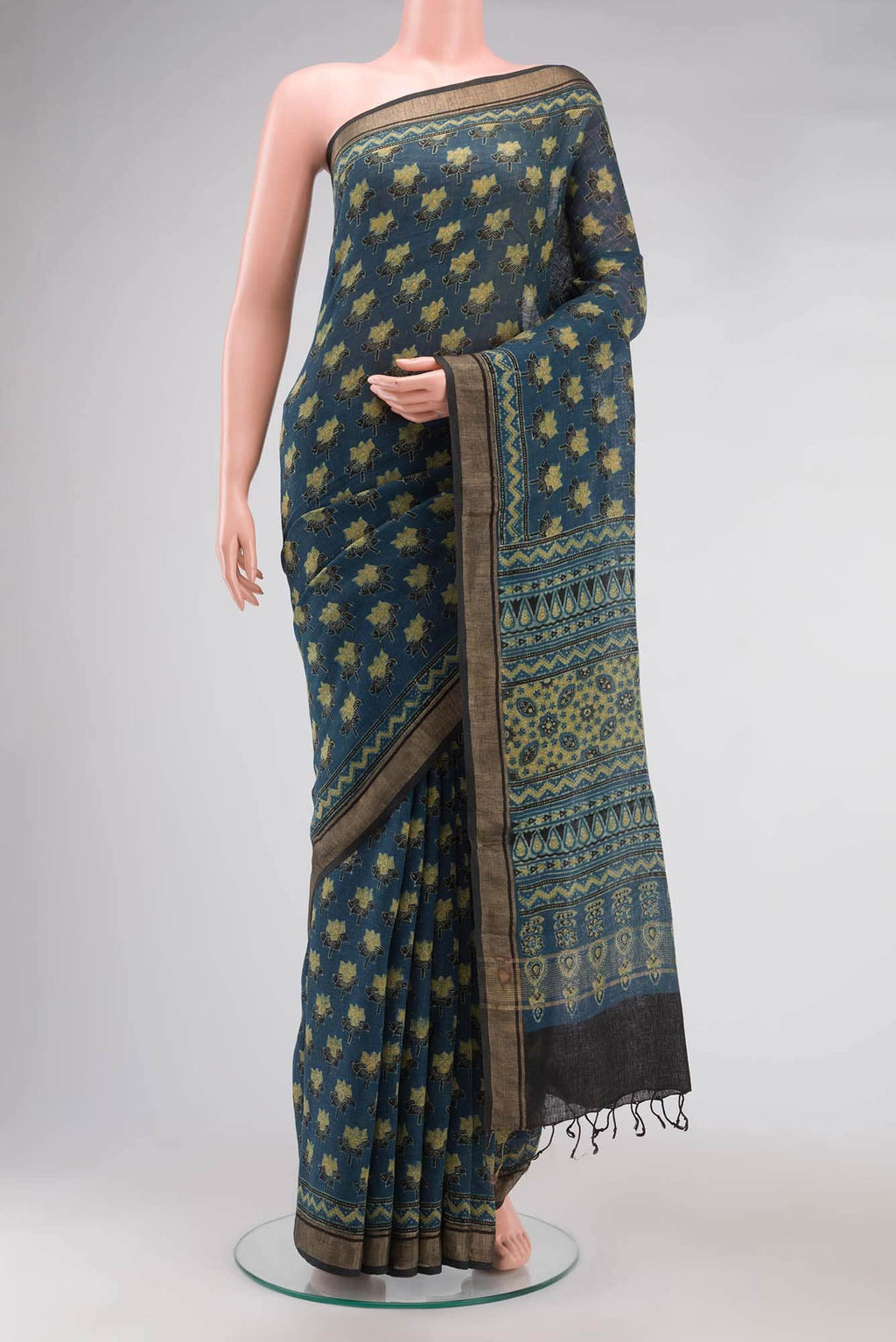 Blue Linen Cotton Saree