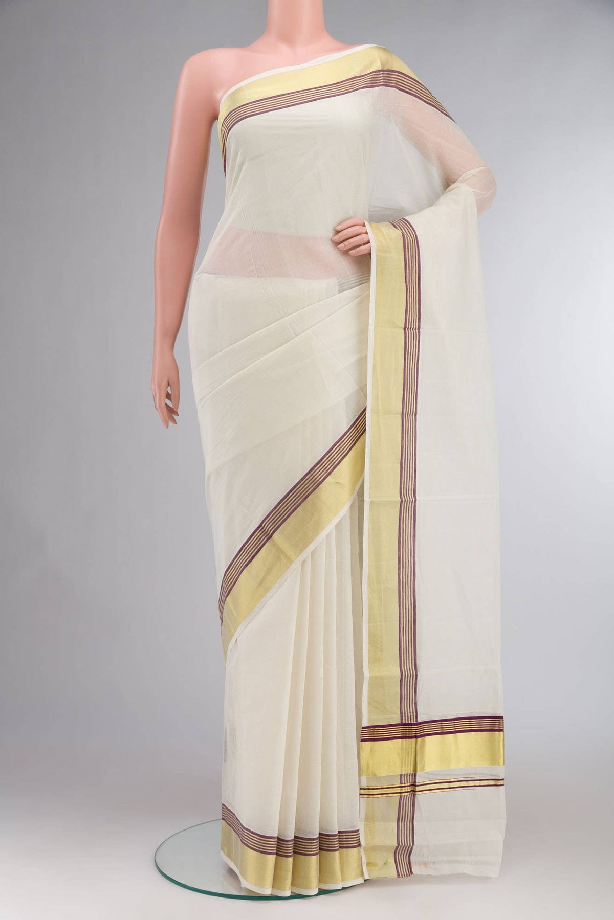 Off White Kerala Cotton Saree