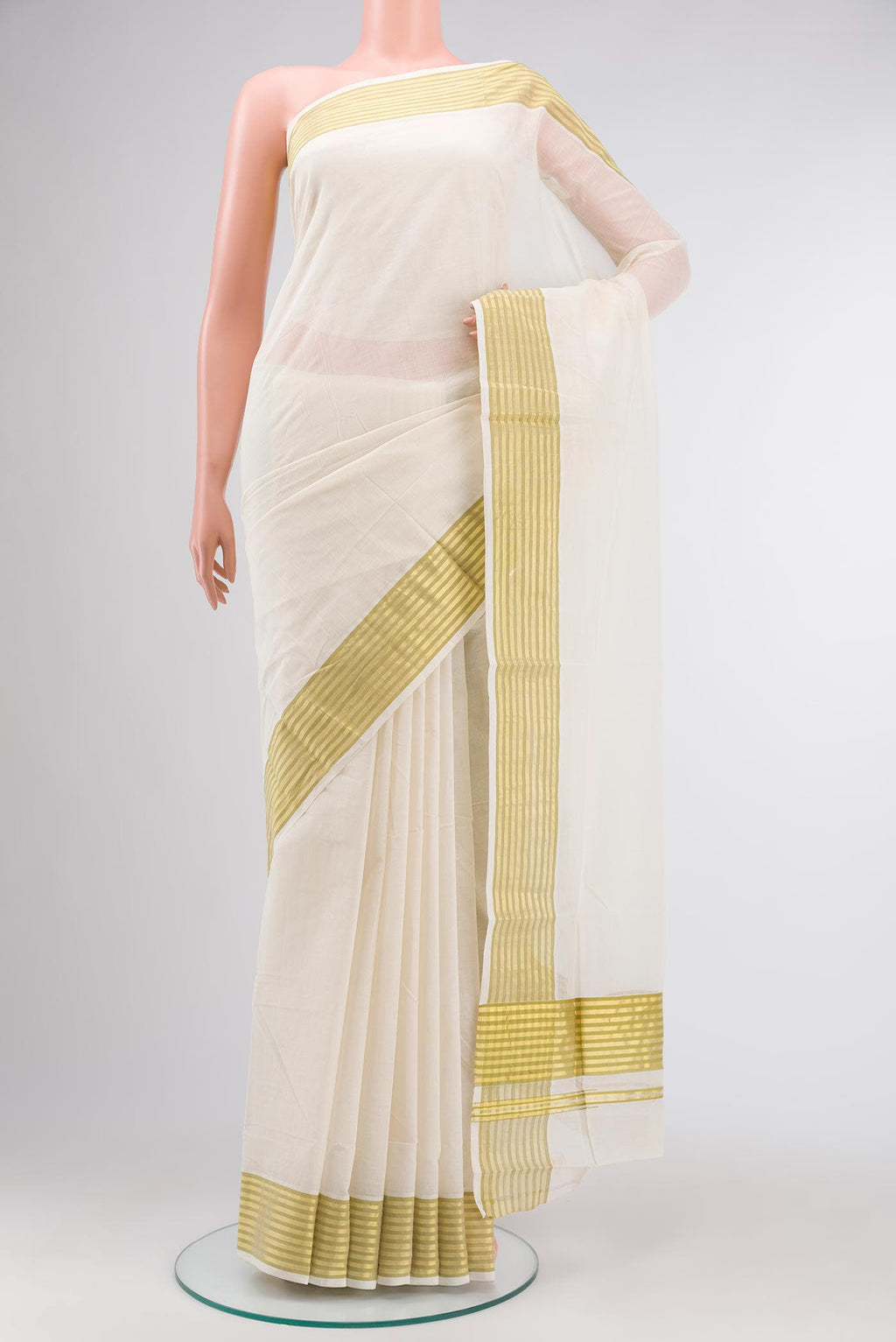 Off White Kerala Cotton Saree