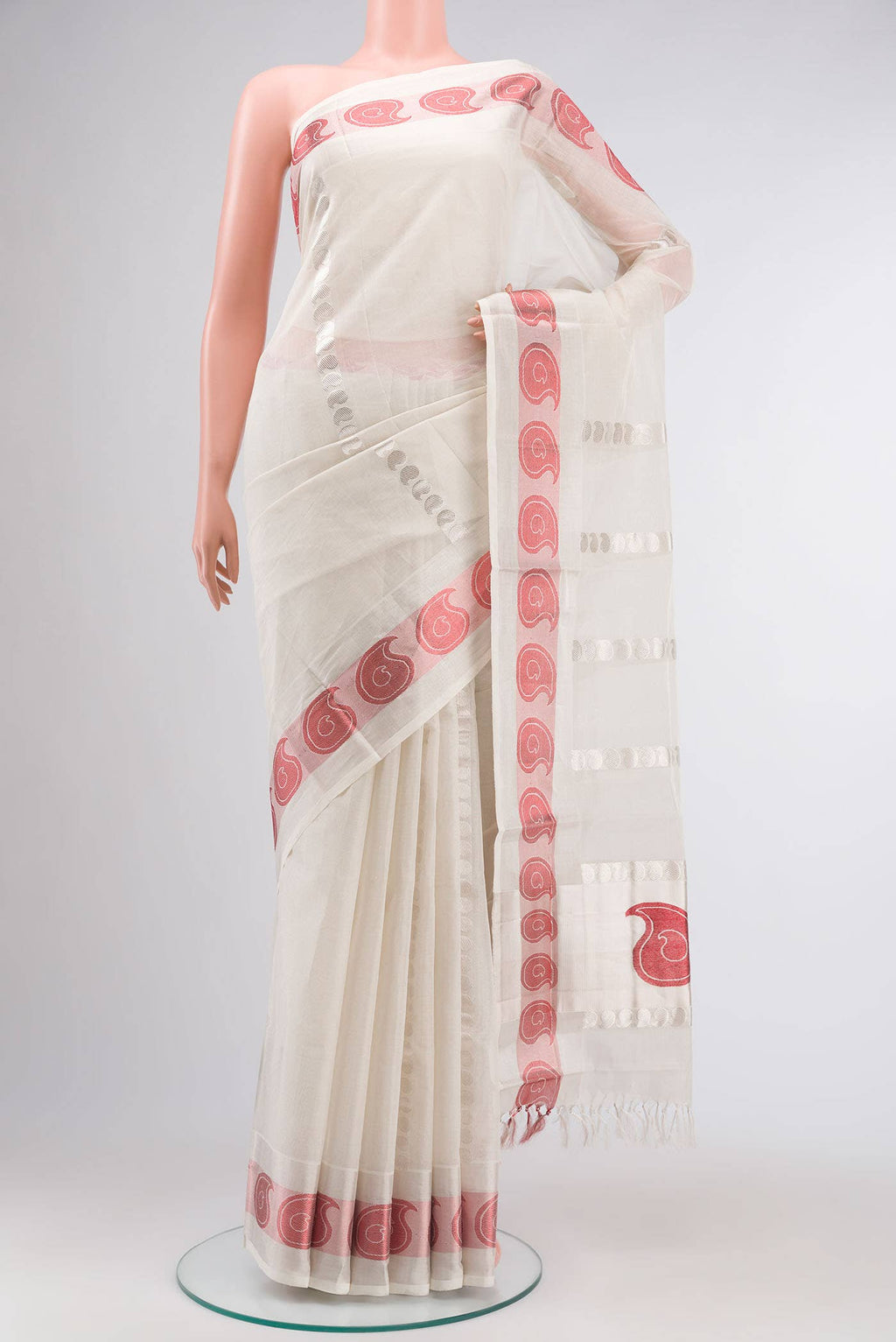 Off White Kerala Cotton Saree