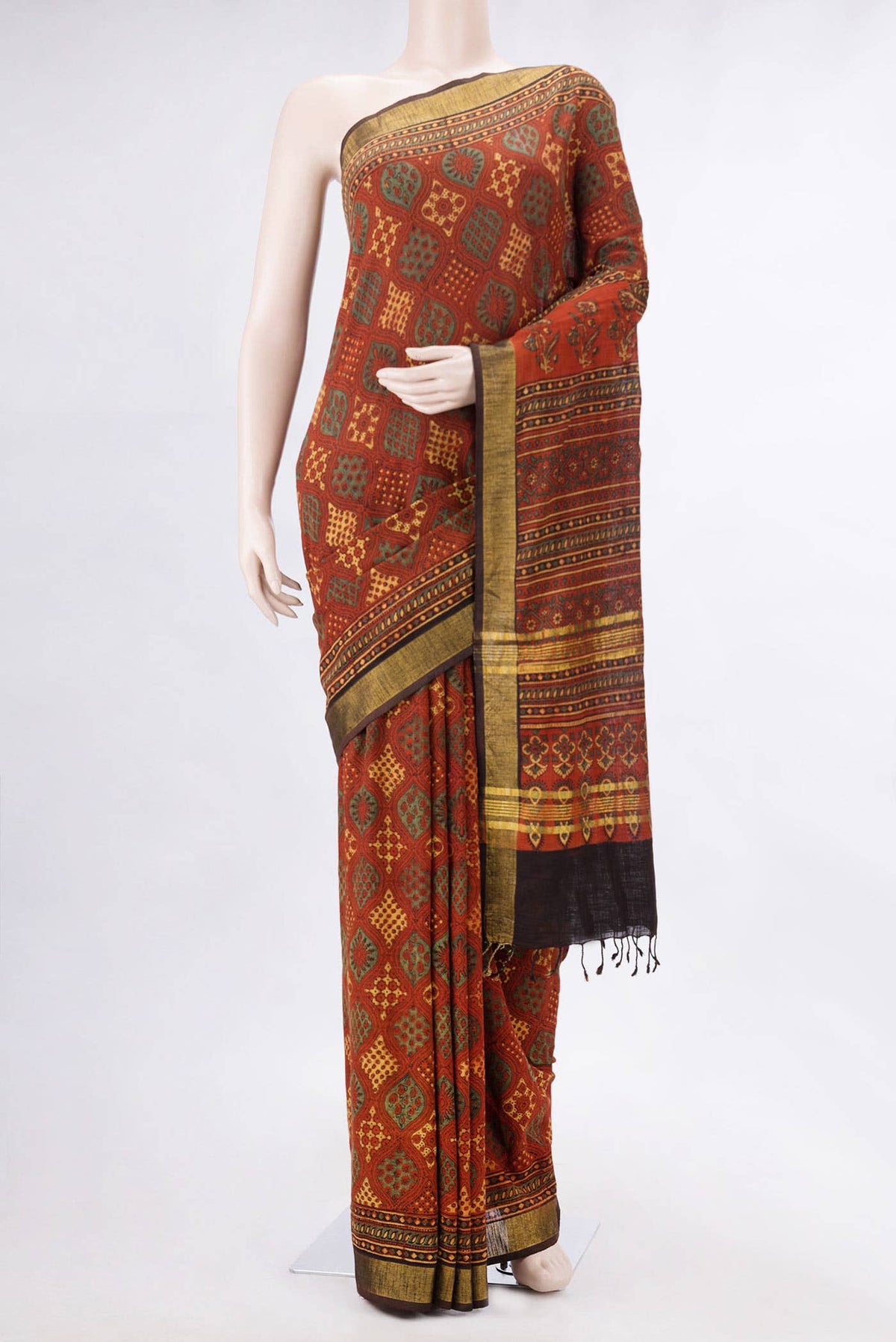 Brick Orange Dual Tone Tussar Silk Saree