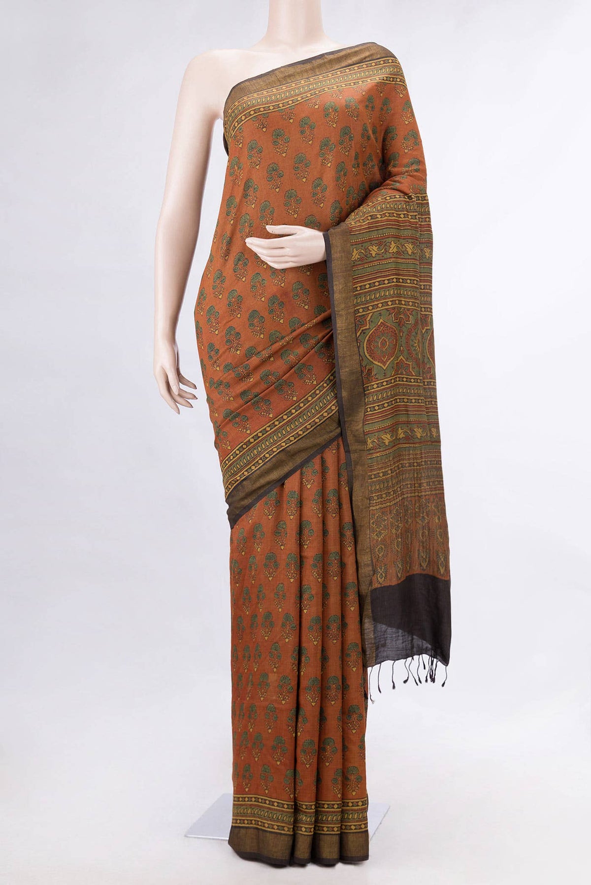 Brick Orange Dual Tone Tussar Silk Saree