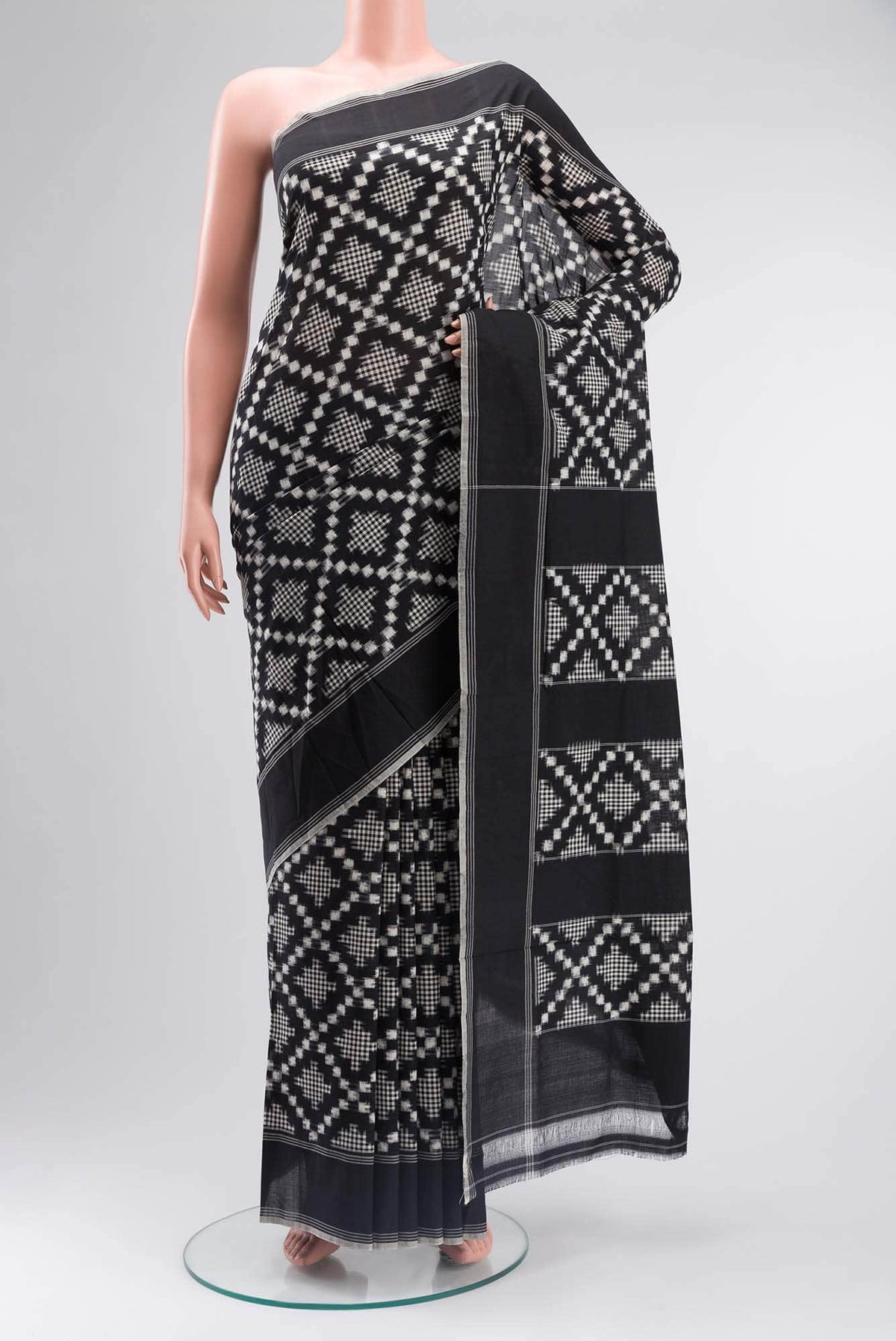 Black Pochampally Cotton Saree