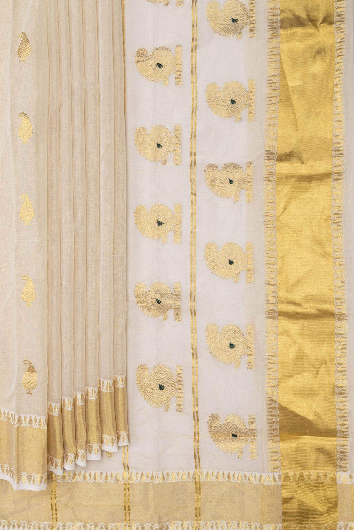 Off White Kerala Cotton Saree