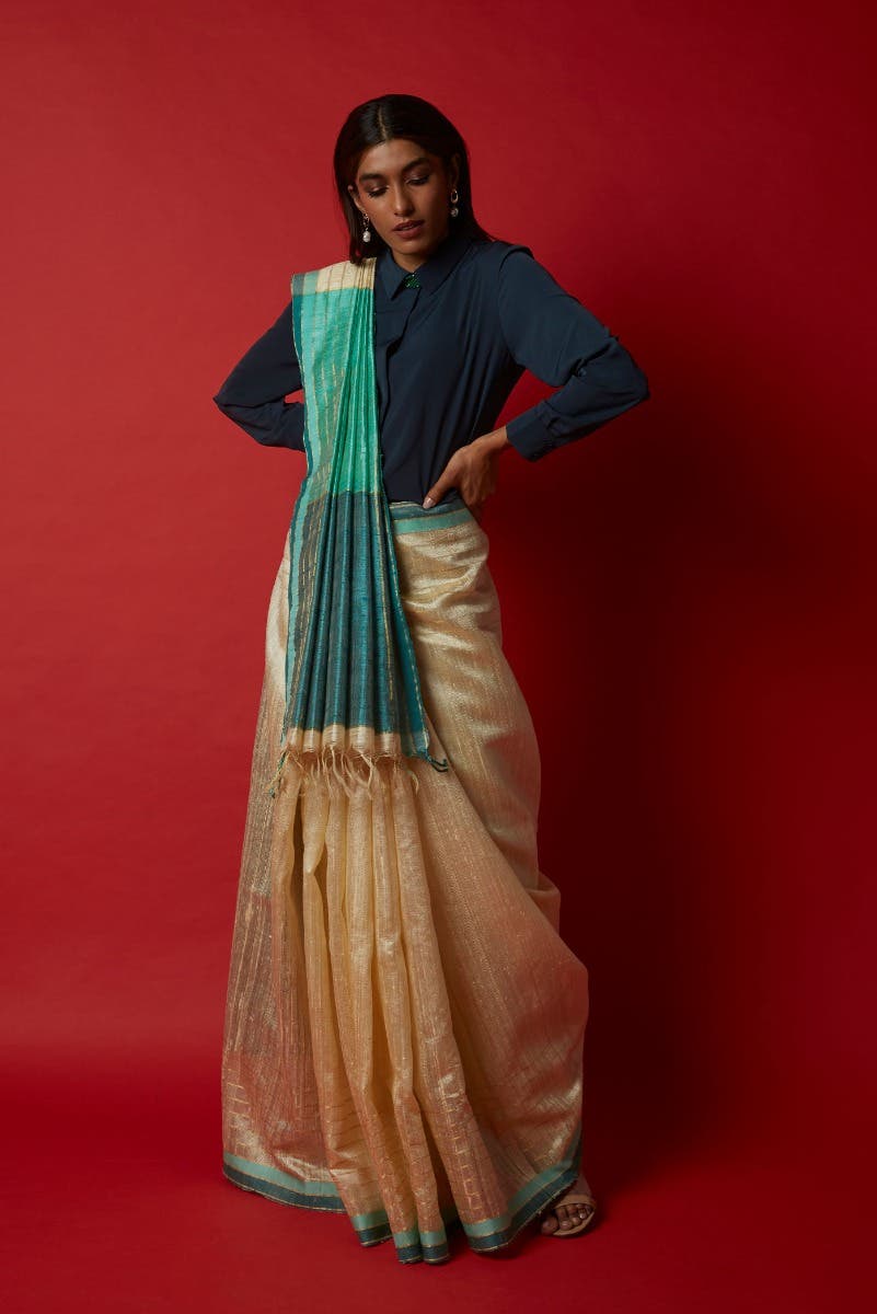 Erina-Cream Bhagalpuri Tussar Silk Saree