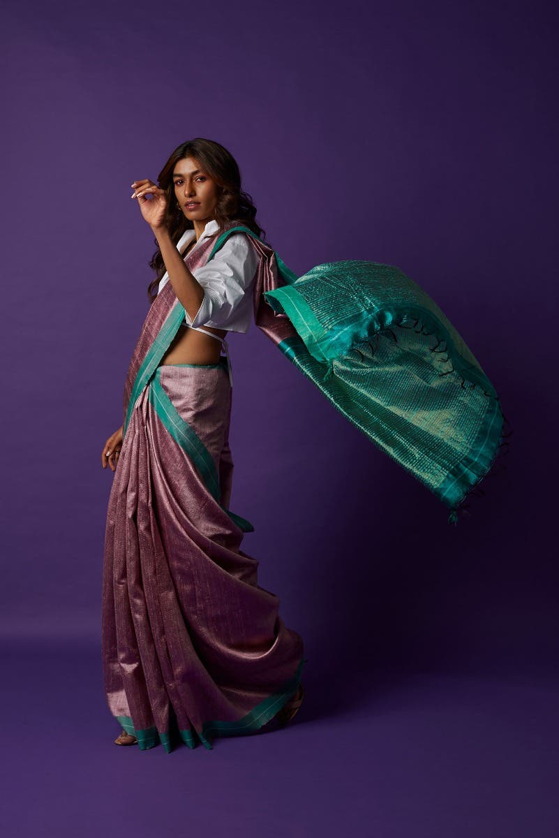 Kruti-Pink Bhagalpuri Tussar Silk Saree