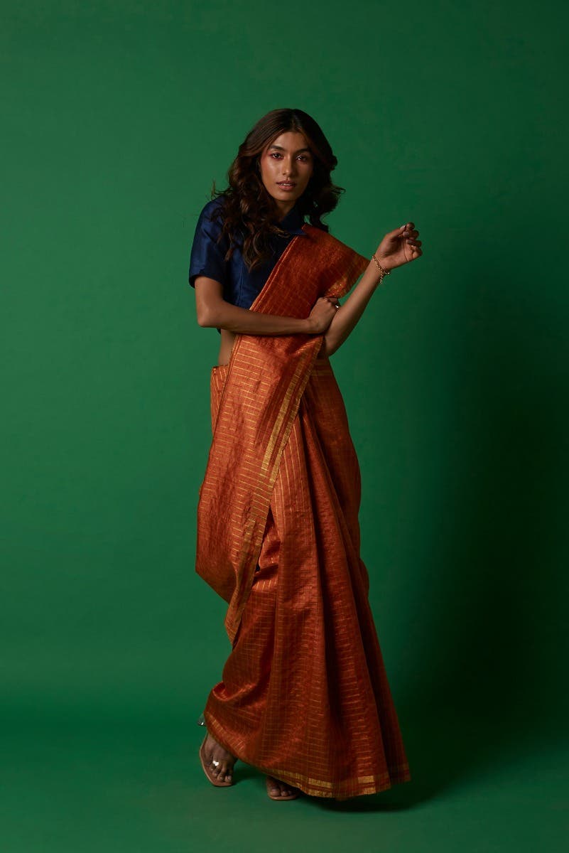 Shruthi-Peach Bhagalpuri Tussar Silk Saree