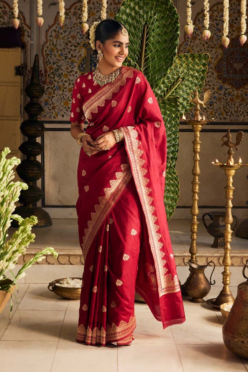 Uma-Maroon Banarasi Silk Saree