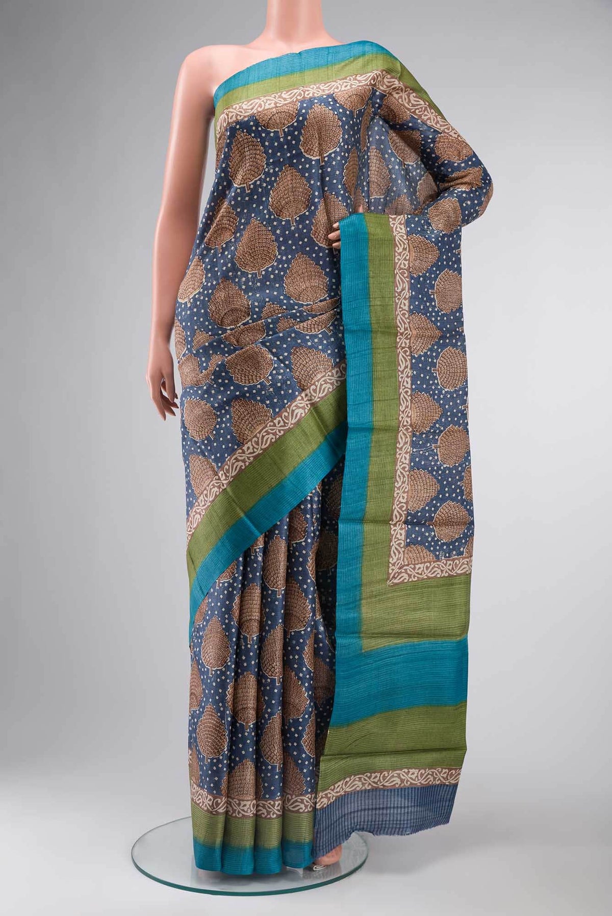 Blue Bhagalpuri Tussar Silk Saree