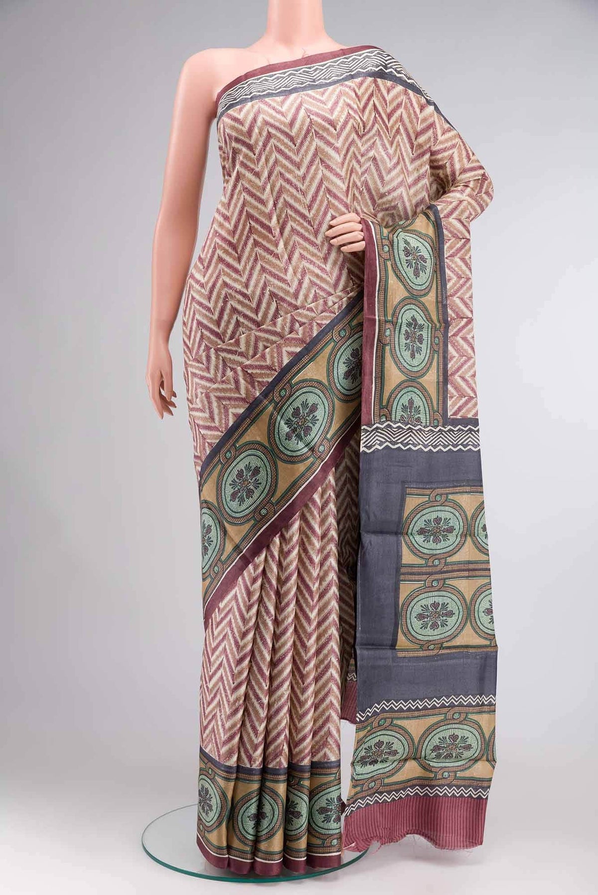 Beige Bhagalpuri Tussar Silk Saree