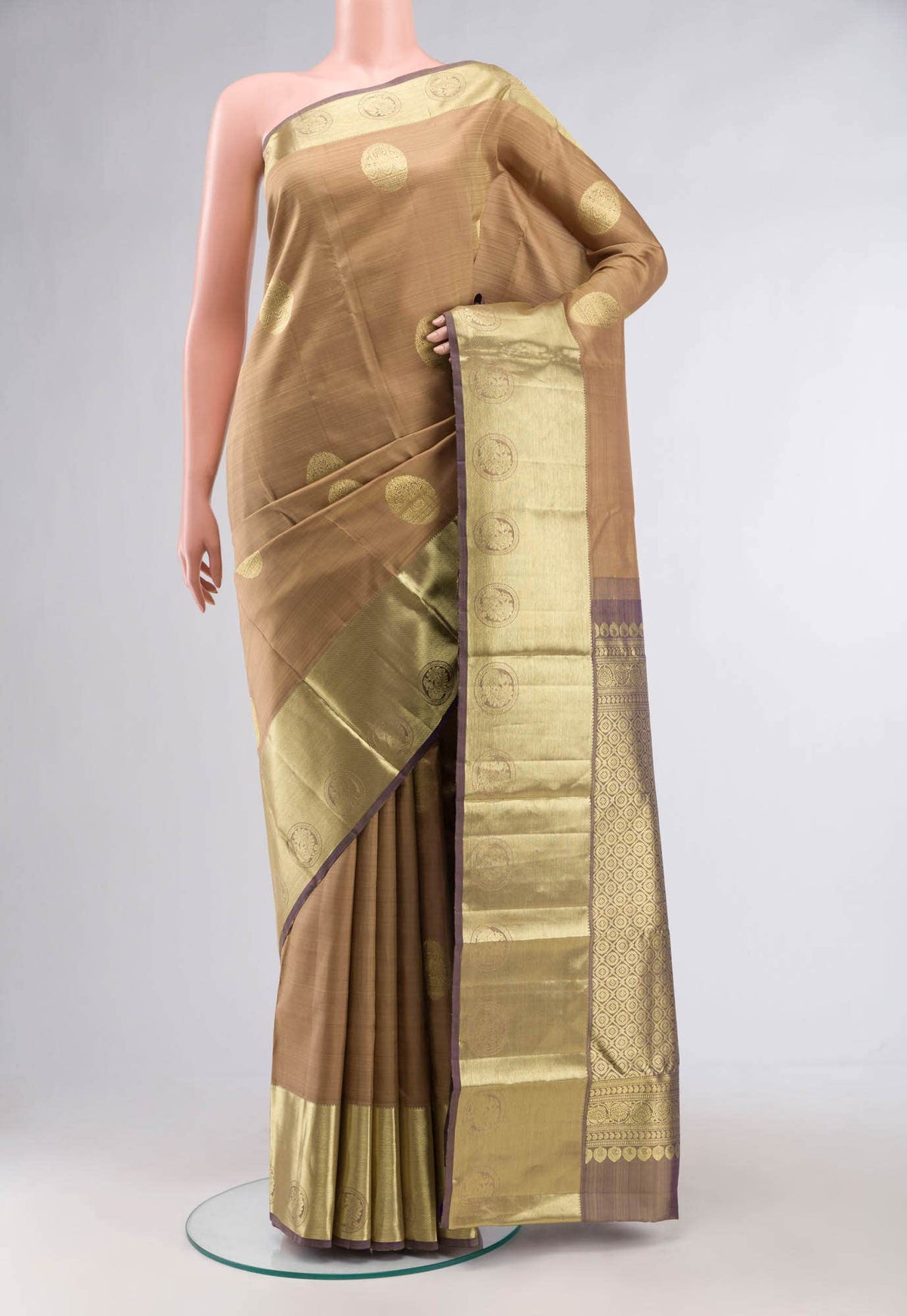 Beige Kanchipuram Silk Saree