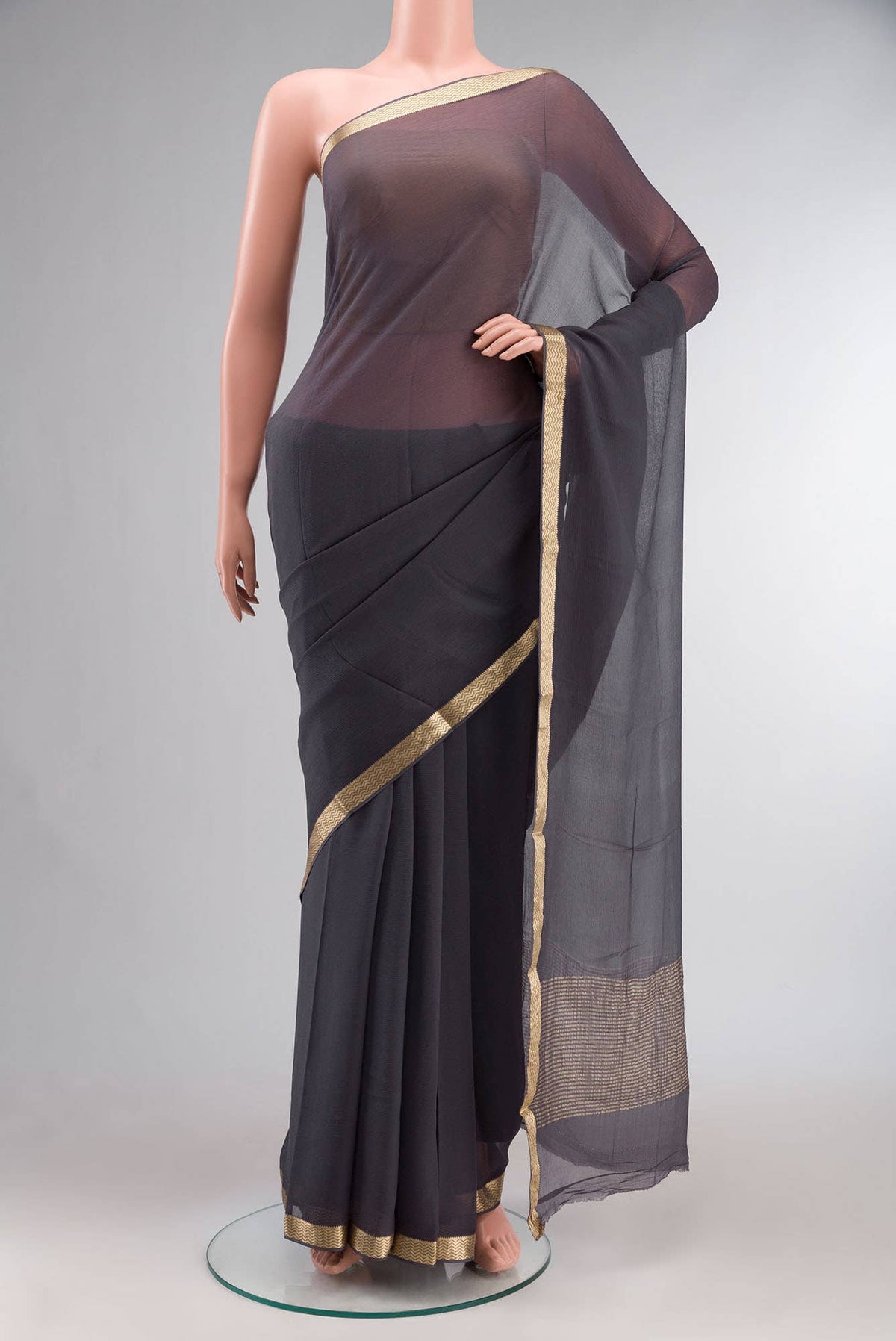 Grey Mysore Chiffon Saree
