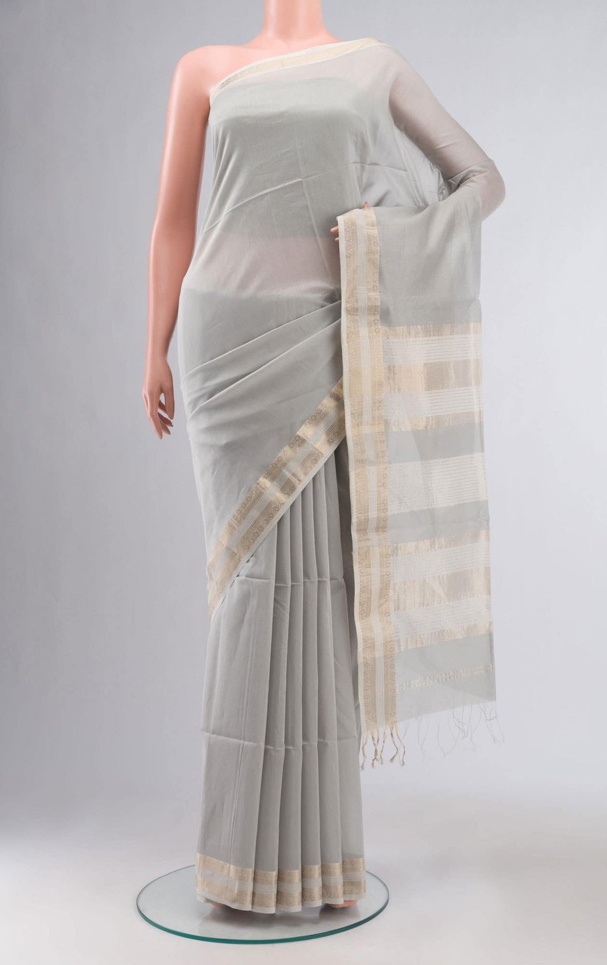 Grey Maheshwari Silk Cotton Saree