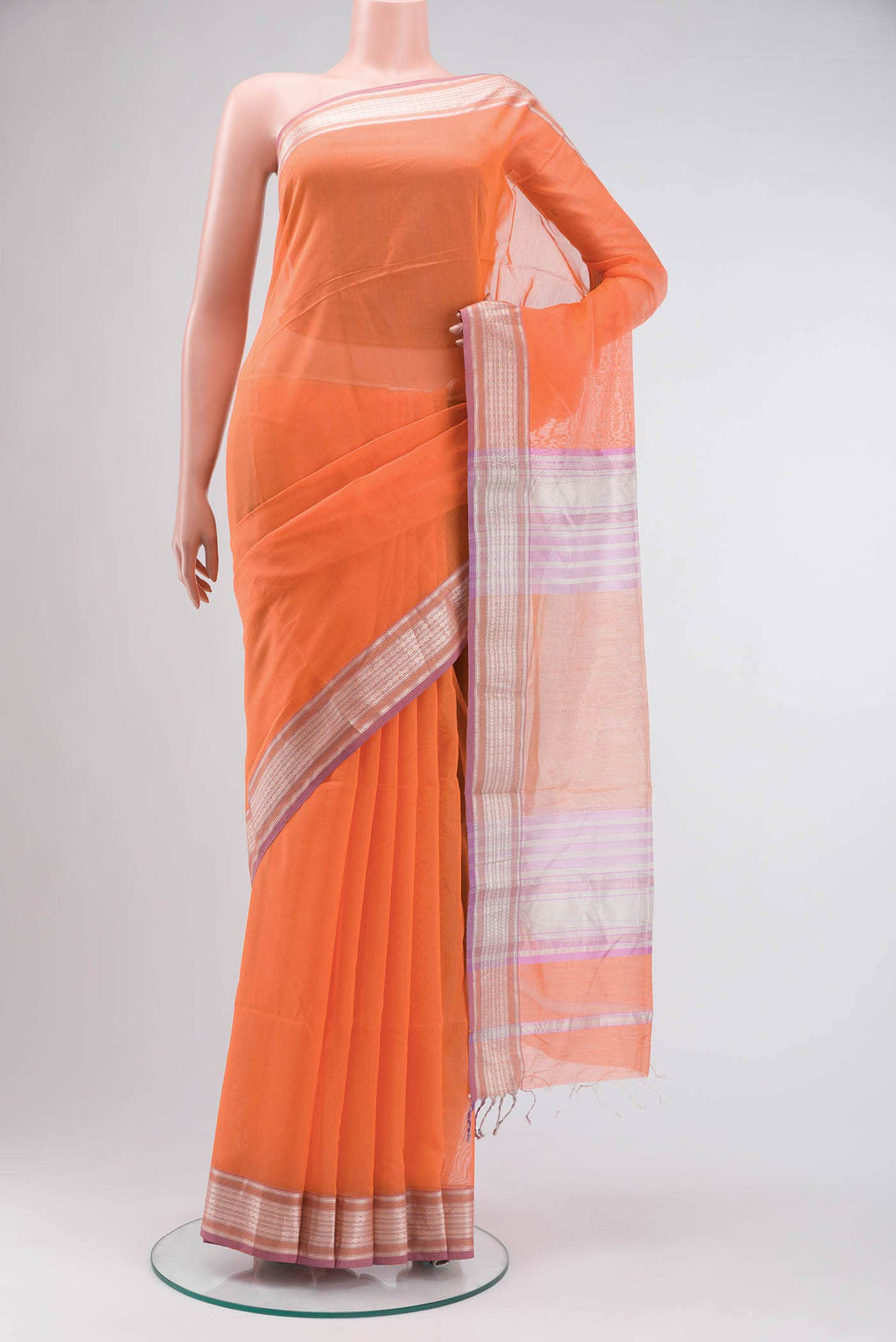 Orange Maheshwari Silk Cotton Saree