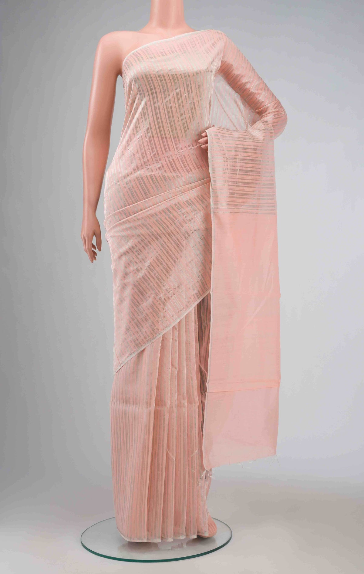 Peach Maheshwari Silk Cotton Saree