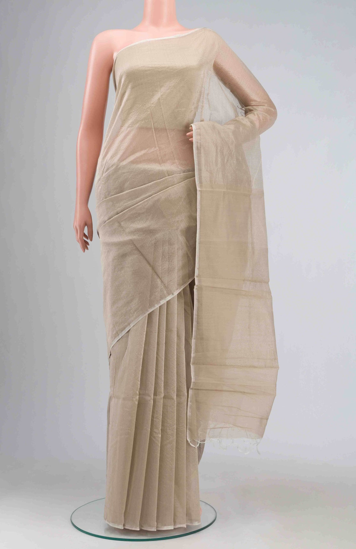 Beige Maheshwari Silk Cotton Saree