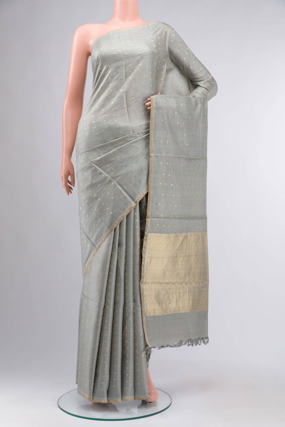 Grey Tussar Silk Saree