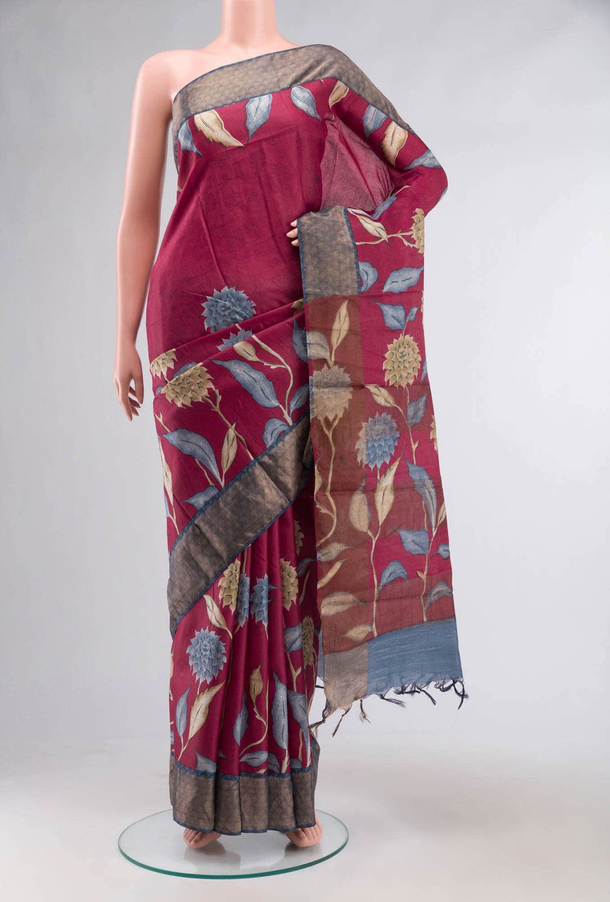 Maroon Bhagalpuri Tussar Silk Saree