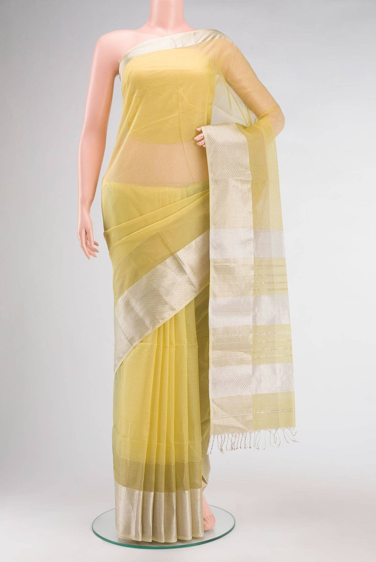 Yellow Maheshwari Silk Cotton Saree