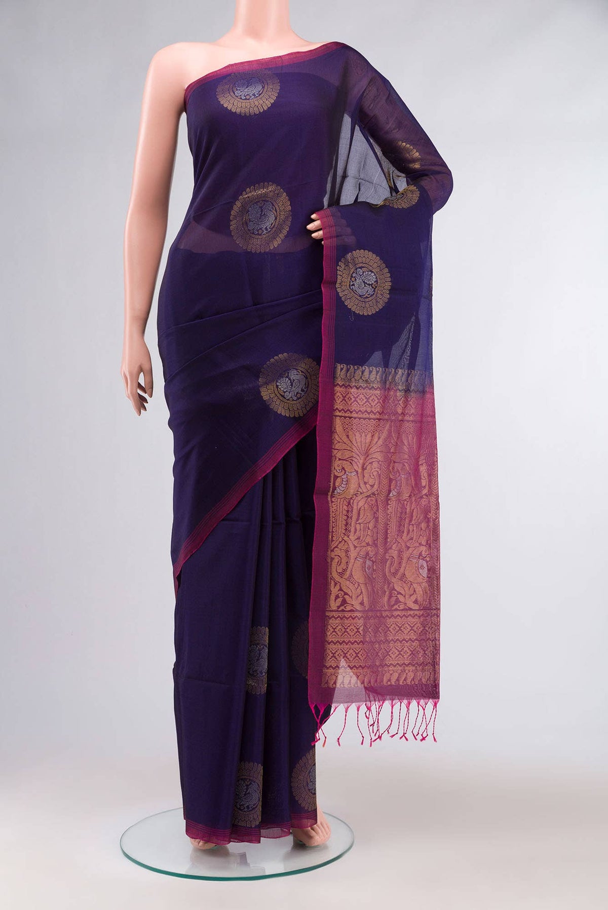 Navy Blue Silk Cotton Saree