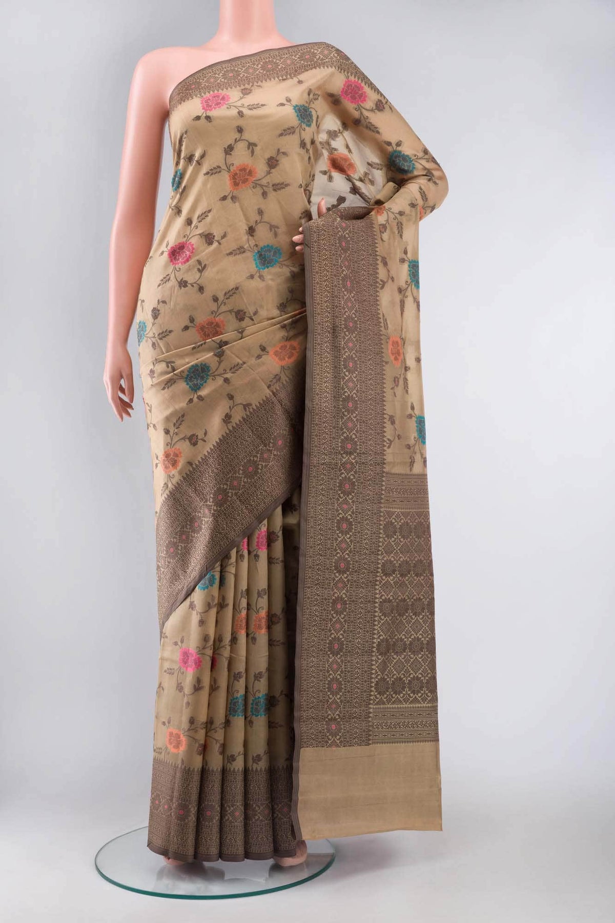 Dark Beige Banarasi Raw Silk Saree