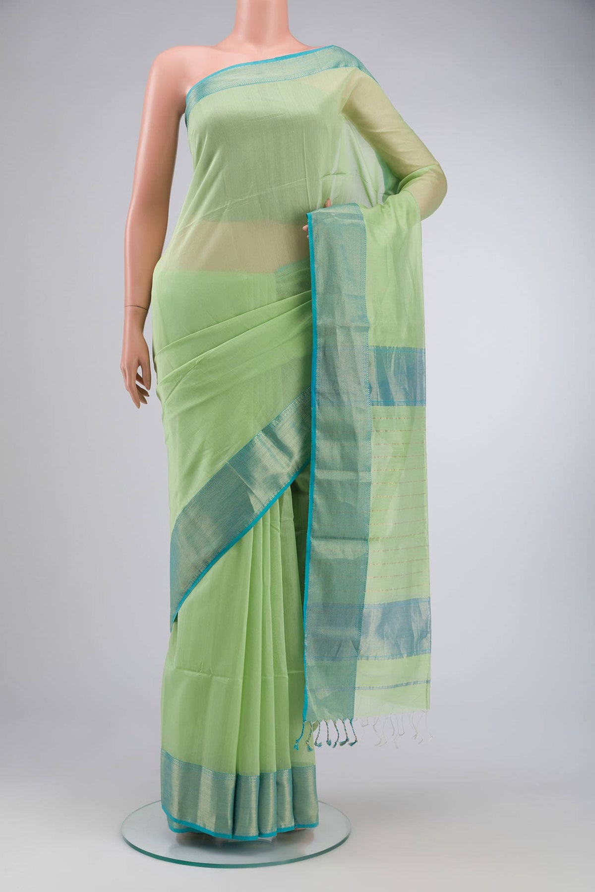 Green Maheshwari Silk Cotton Saree