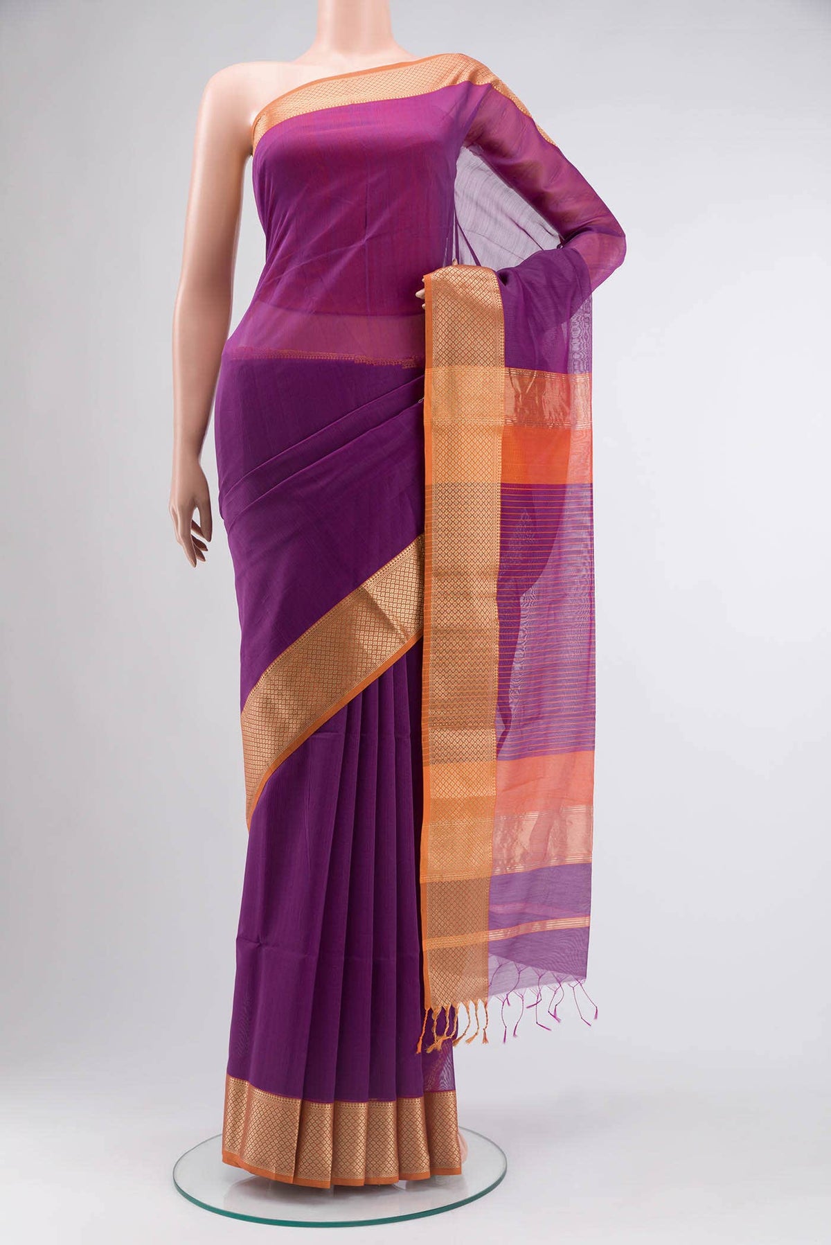 Purple Maheshwari Silk Cotton Saree