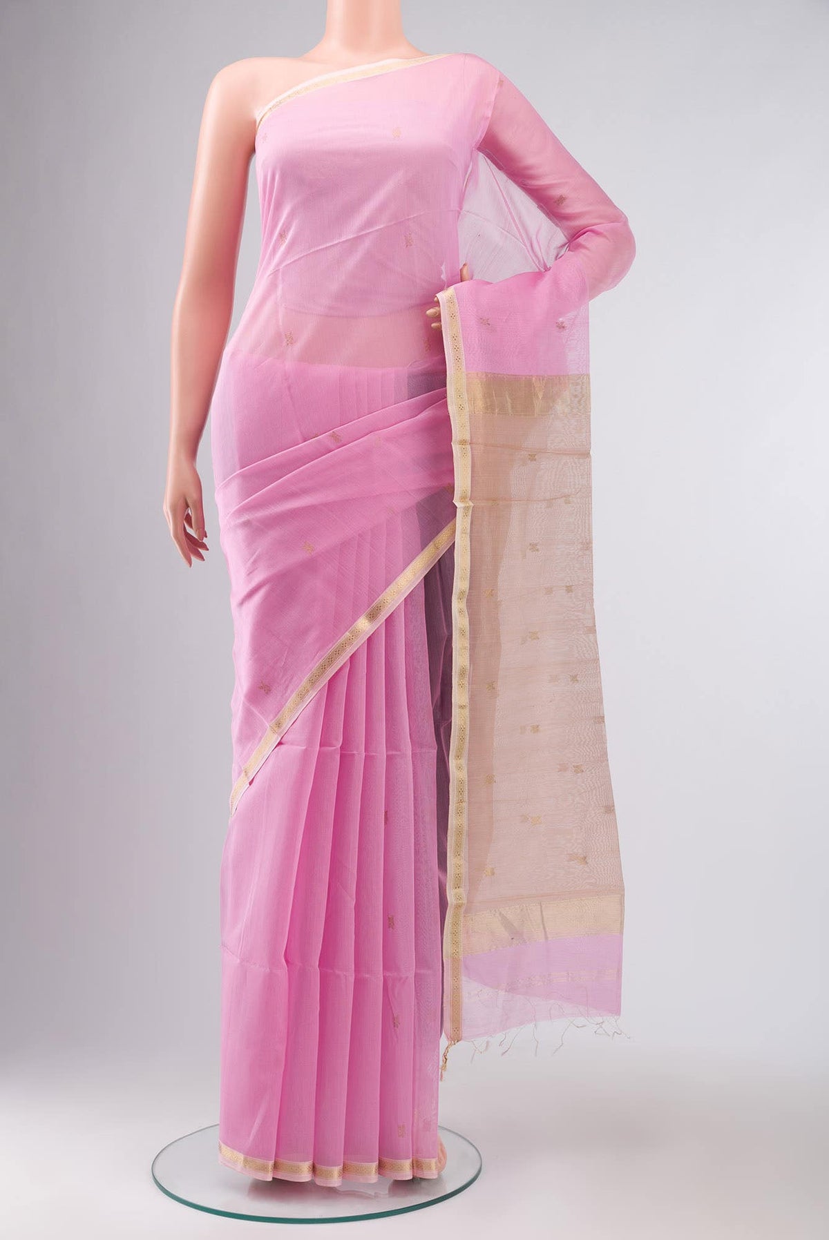 Rose pink Maheshwari Silk Cotton Saree