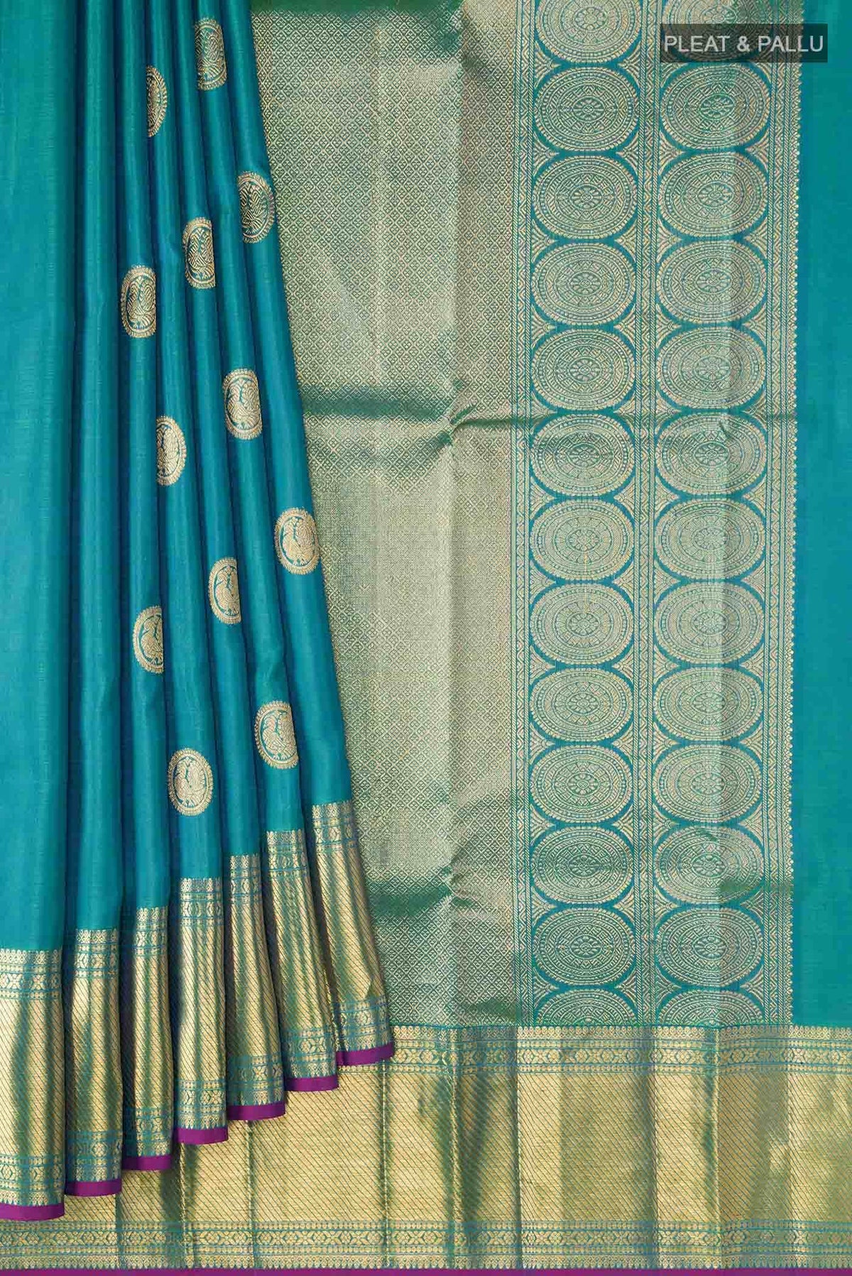 Green with Blue Dual Tone Kanjivaram Silk Saree