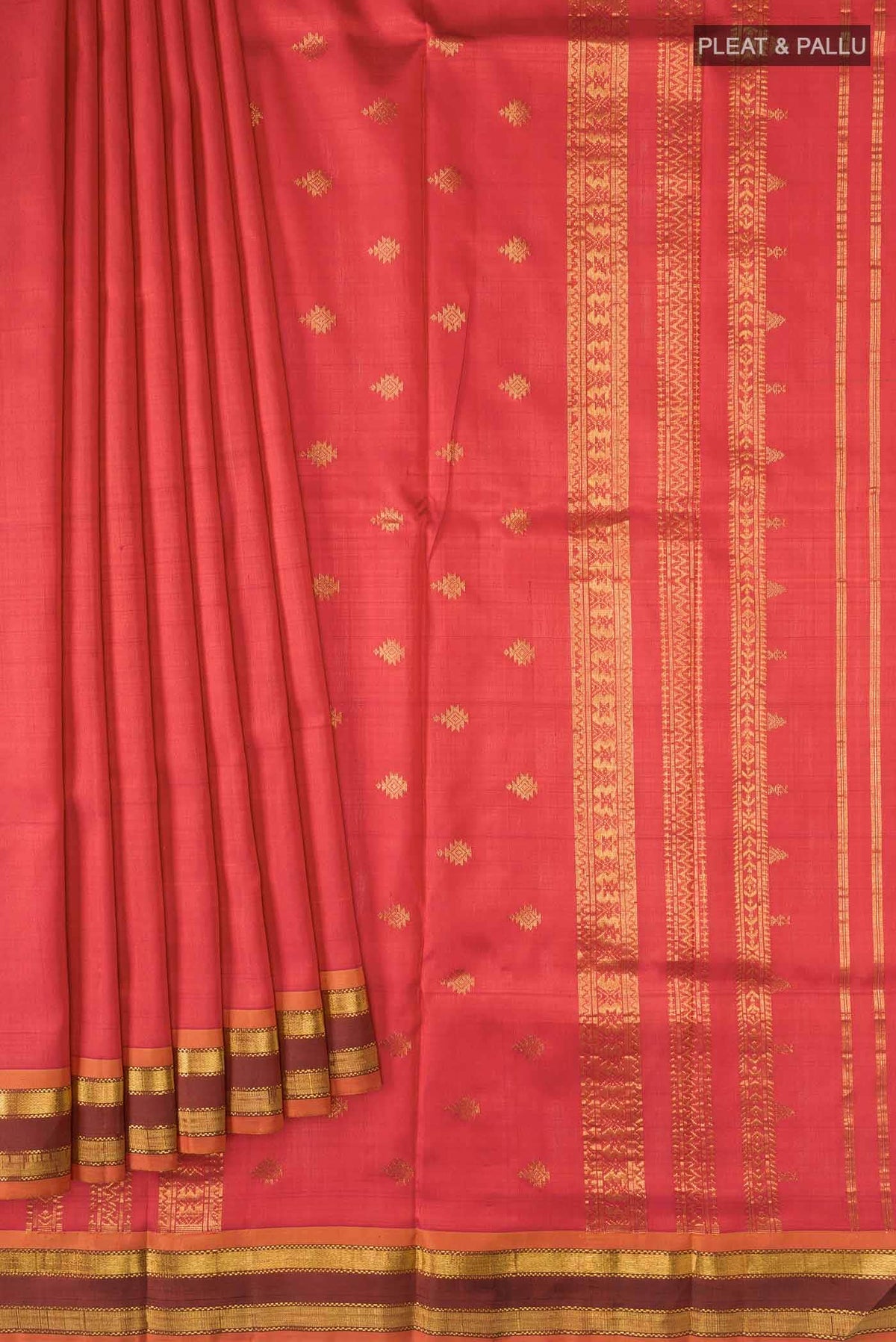 Orange with Pink Dual Tone Kanjivaram Silk Saree