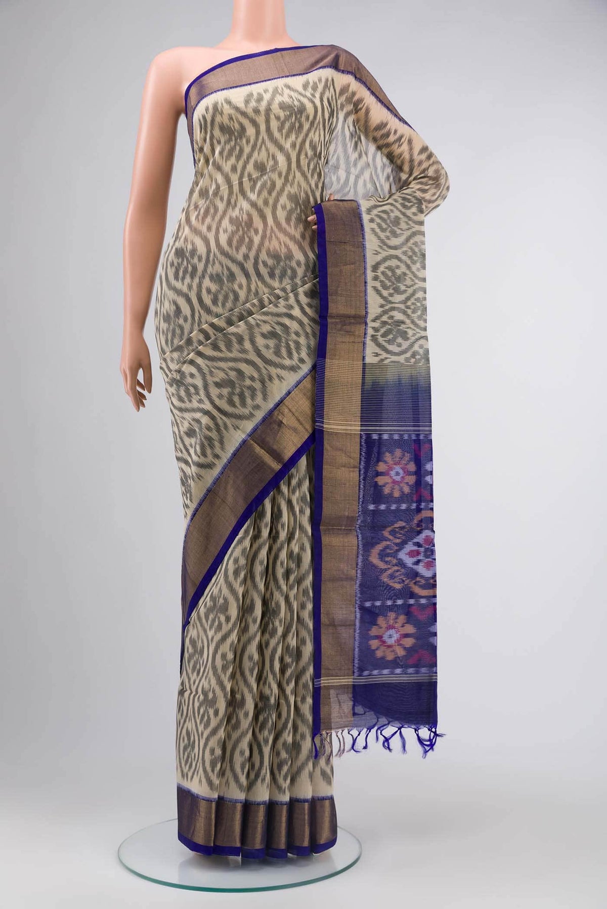 Beige Silk Cotton Saree
