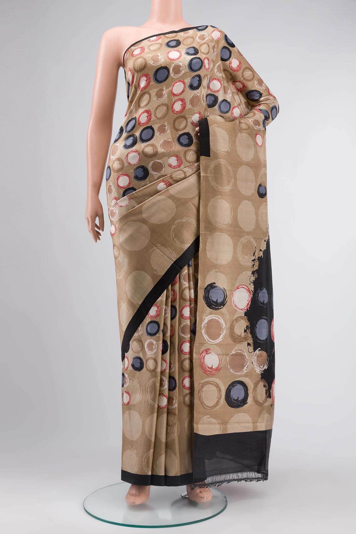 Brown Printed Silk Saree