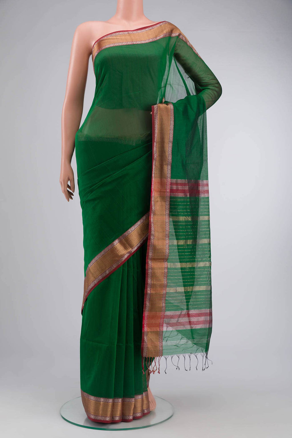 Green Maheshwari Silk Cotton Saree
