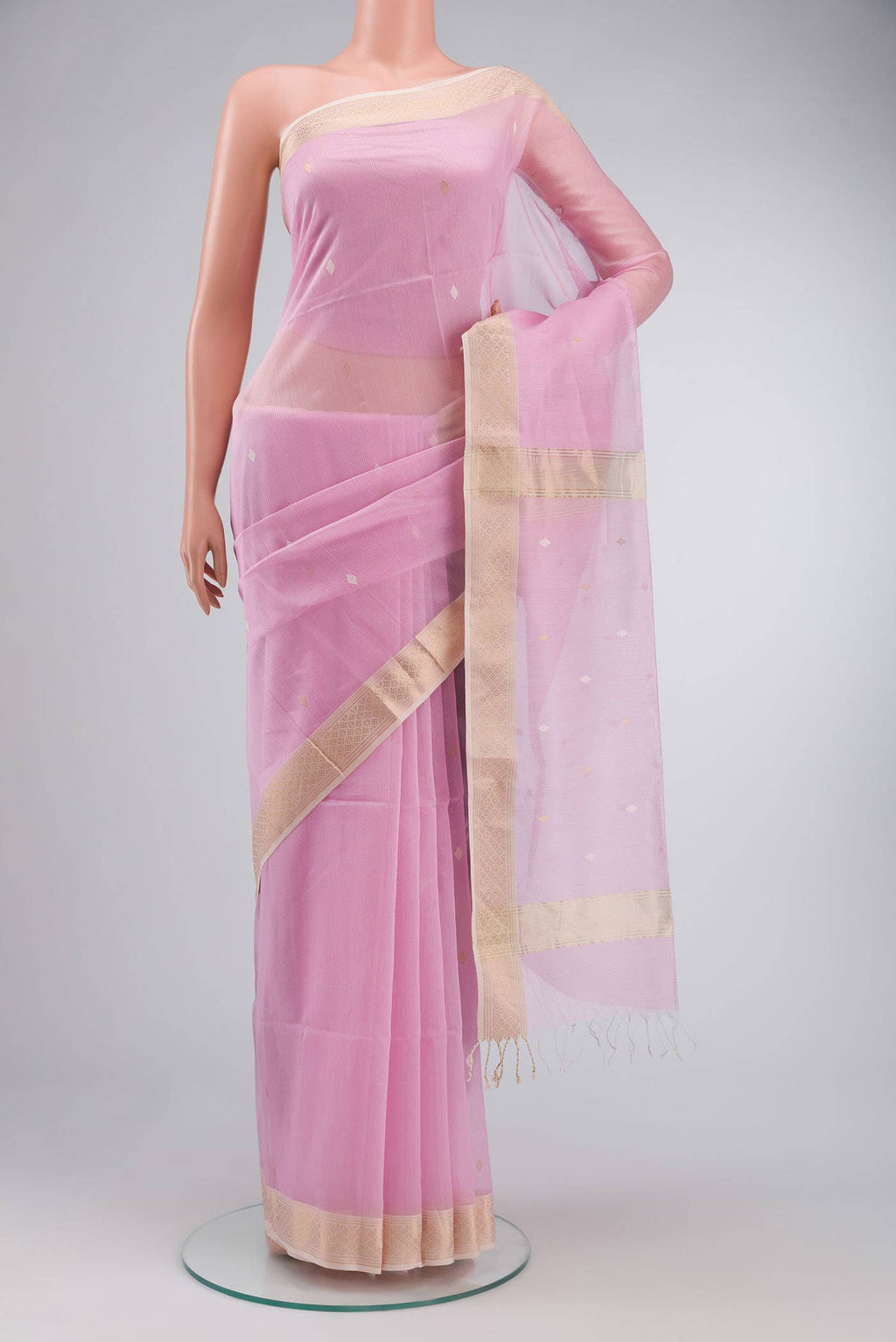Rose pink Maheshwari Silk Cotton Saree
