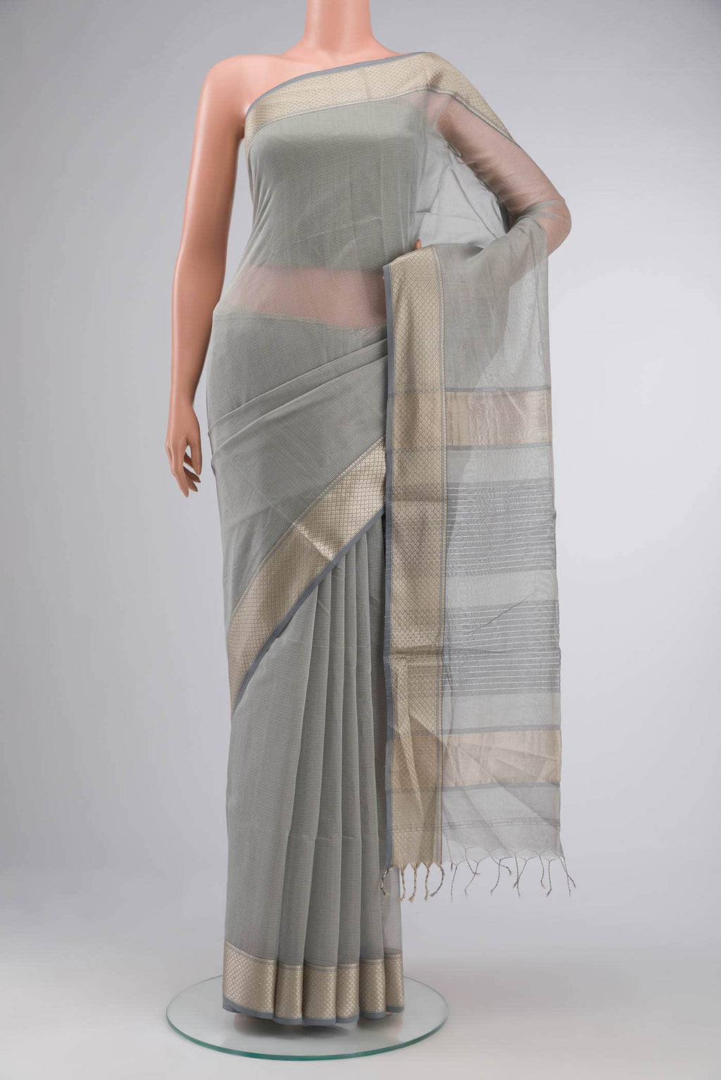 Grey Maheshwari Silk Saree