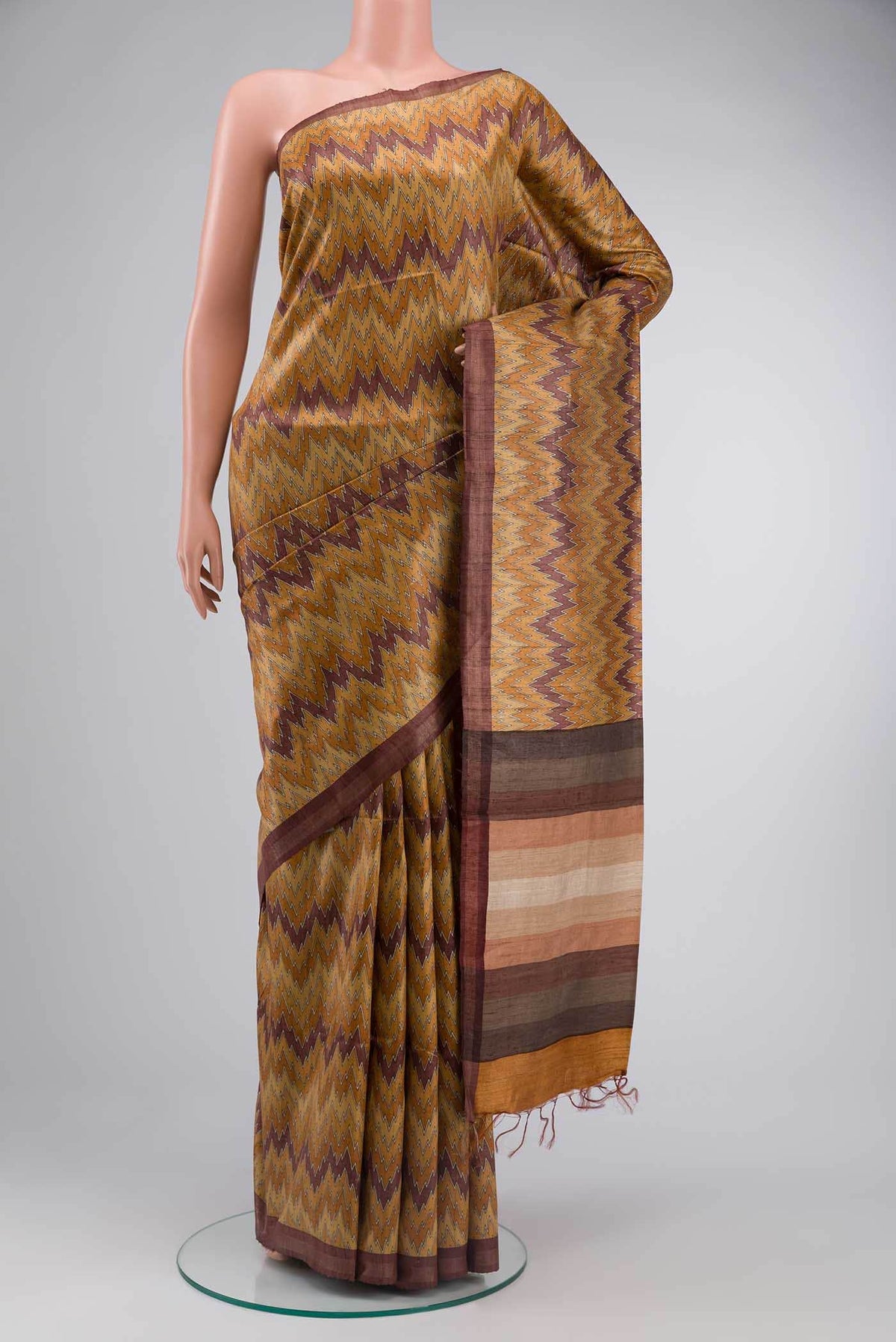 Mustard Tussar Silk Saree