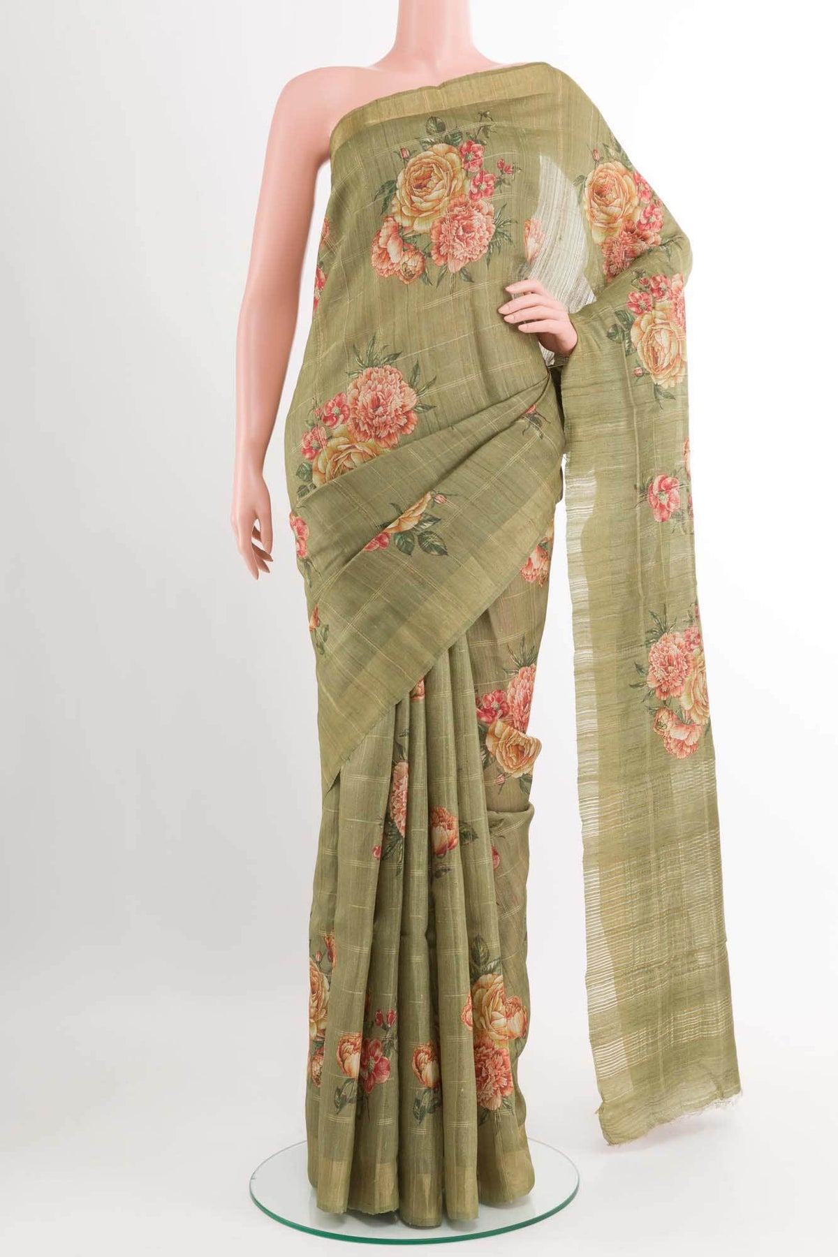 Mehandi Green Tussar Saree