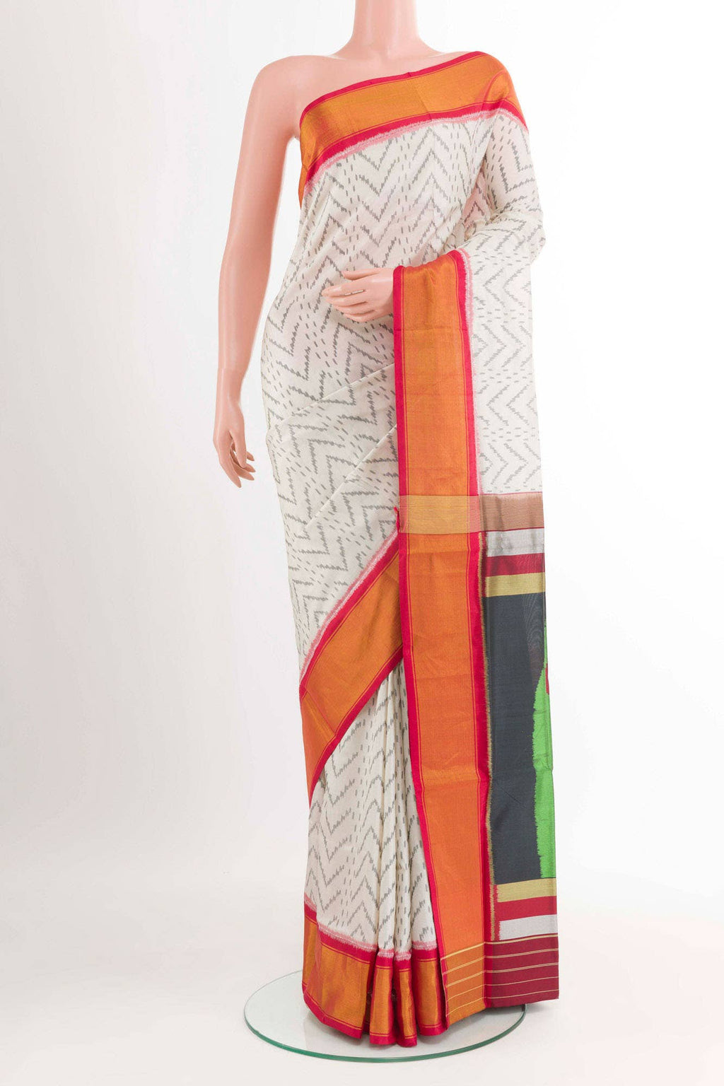 White Rajkot Patola Silk Saree