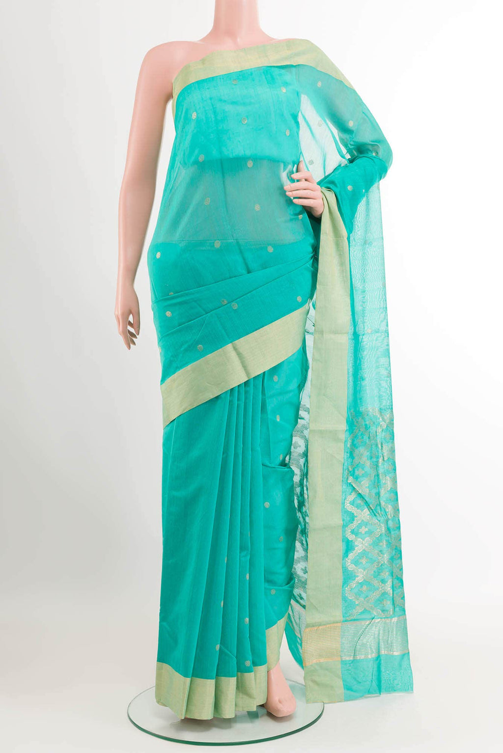 Turquoise Chanderi Silk Cotton Saree