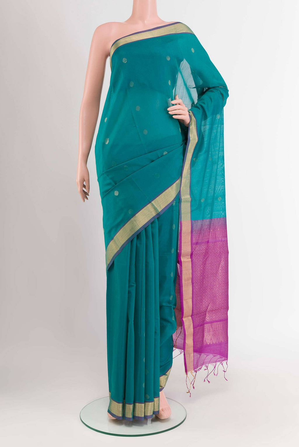 Teal Blended Kora Cotton Saree
