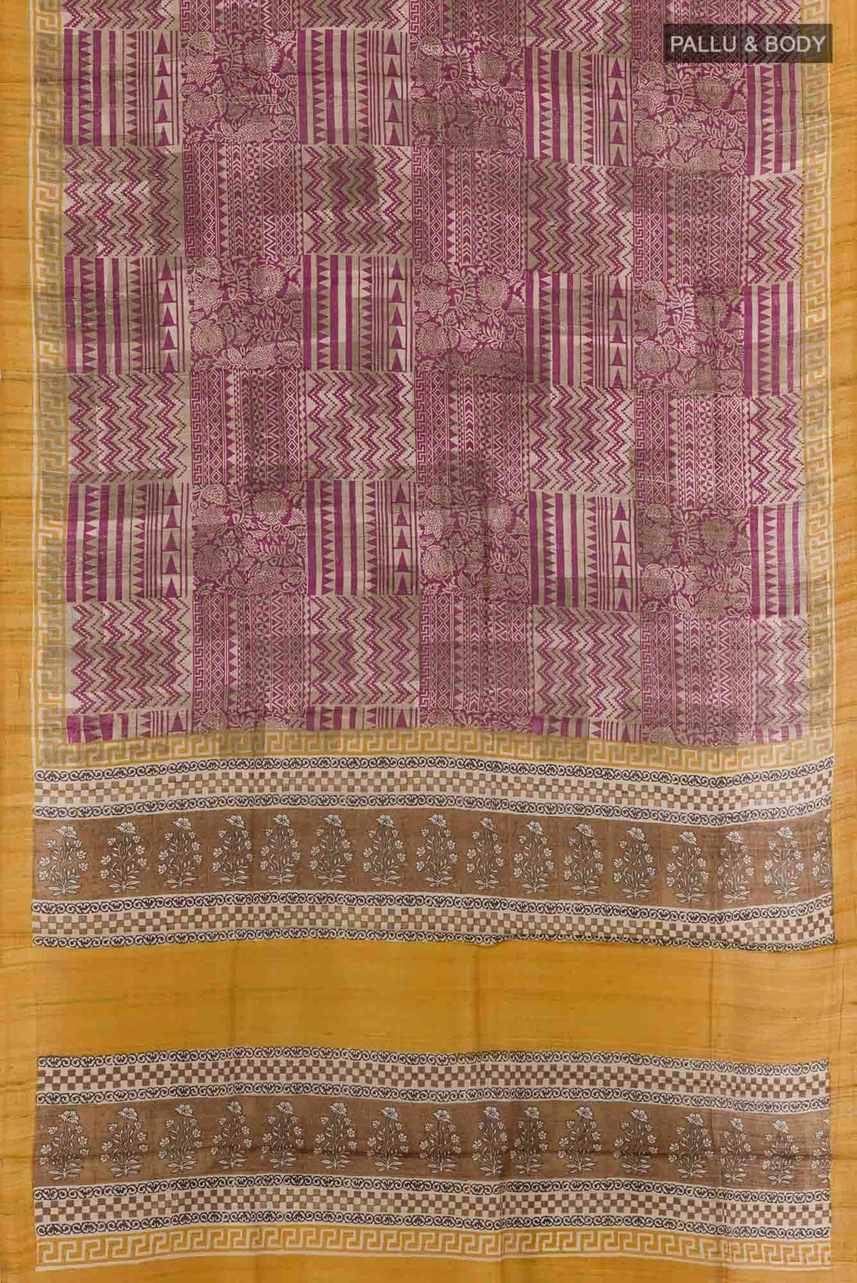 Beige Tussar Silk Saree