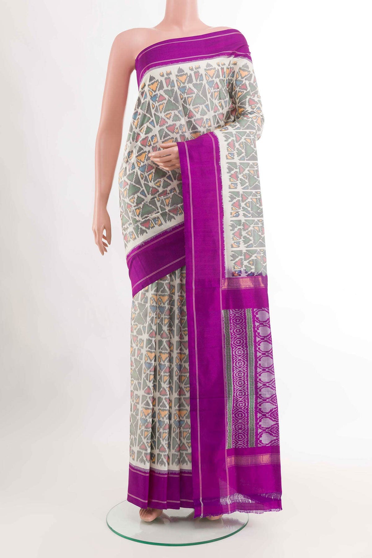 Off White Pochampally Silk Saree
